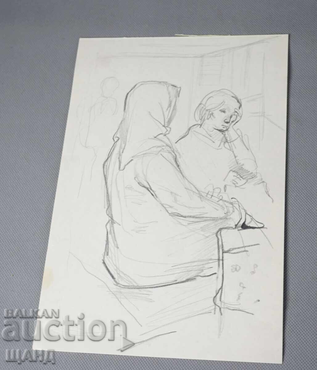 Стара Майсторска рисунка картина молив