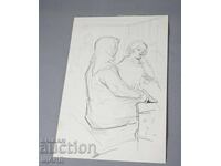 Desen vechi de maestru, tablou în creion