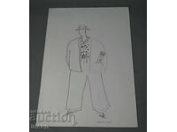 Παλιό καλλιτεχνικό σχέδιο καρικατούρα αισιόδοξος