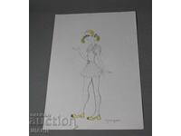 Παλιό καλλιτεχνικό σχέδιο καρικατούρα αρραβωνιαστικιά