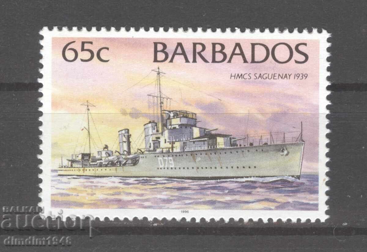 Barbados 1996 - marcă poștală neștampilată - navă de război, fără ștampilă