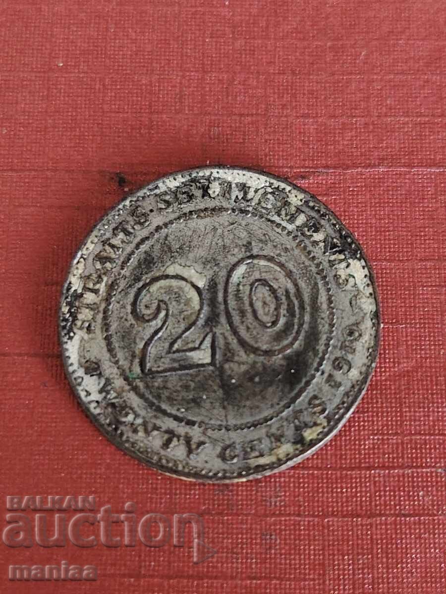 20 Straits Settlements 1910 silver with price € 20.00 | 39.12 BGN