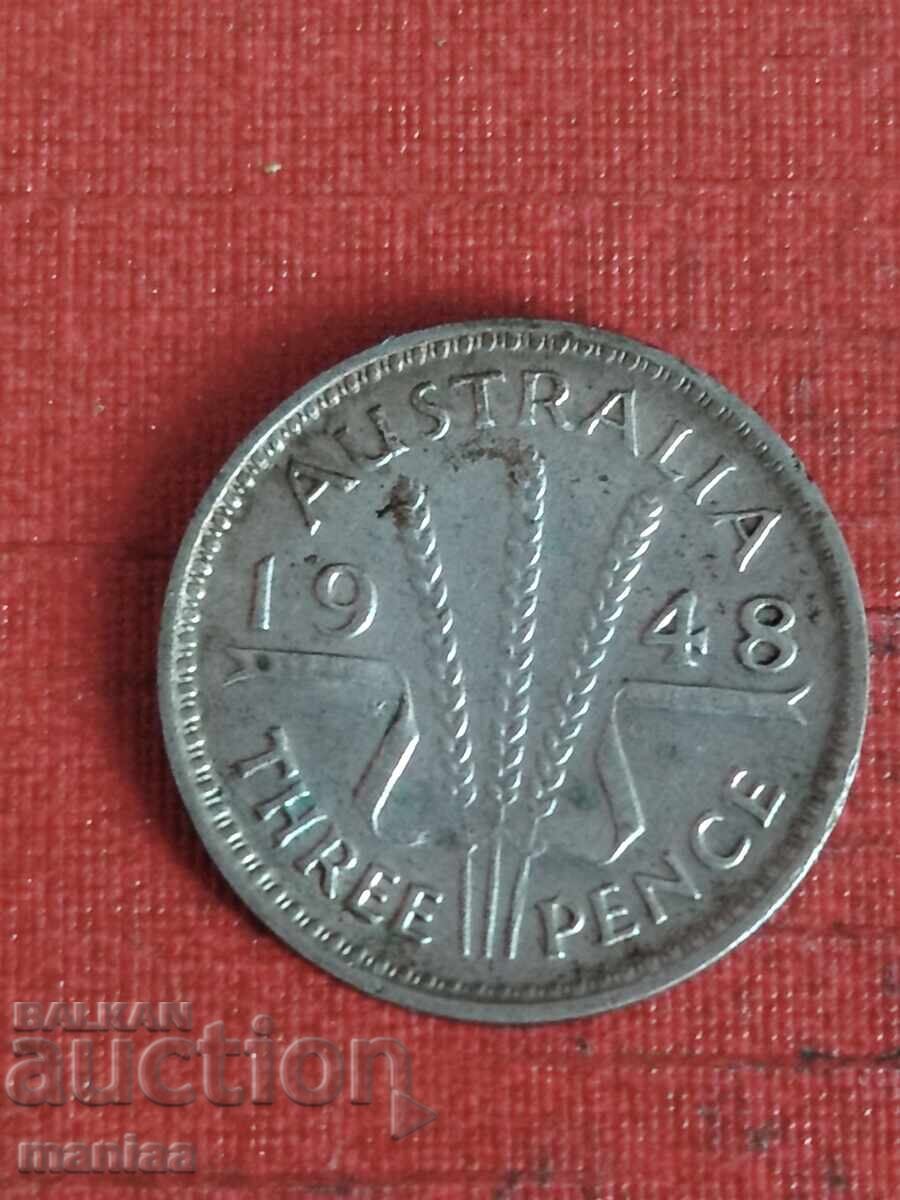 3 пенса 1948 г Австралия Сребро с цена € 10.00 | 19.56 лв.