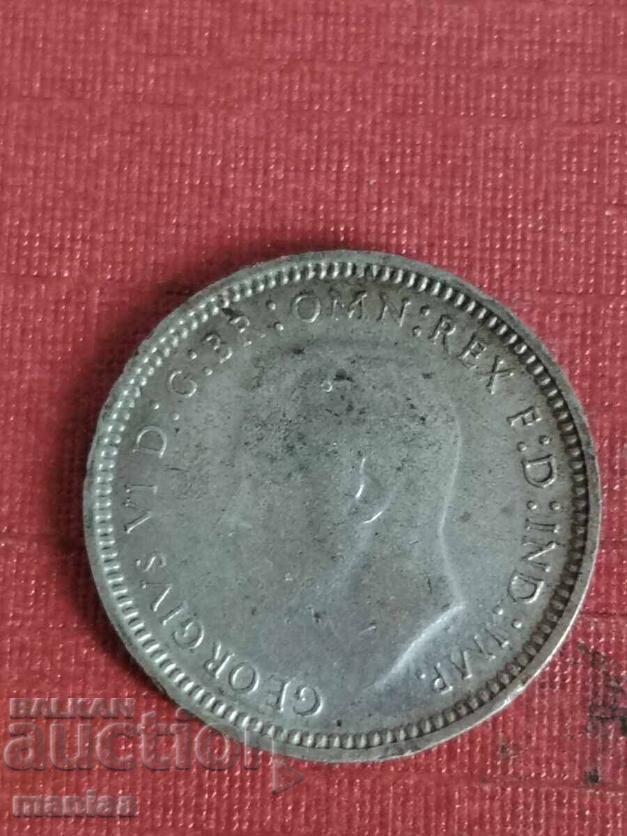 Доставка на 3 пенса 1948 г Австралия Сребро