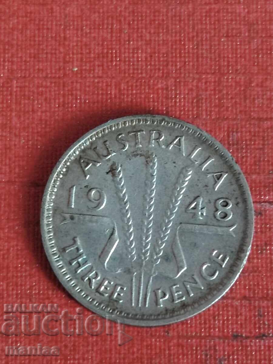 3 пенса 1948 г Австралия Сребро