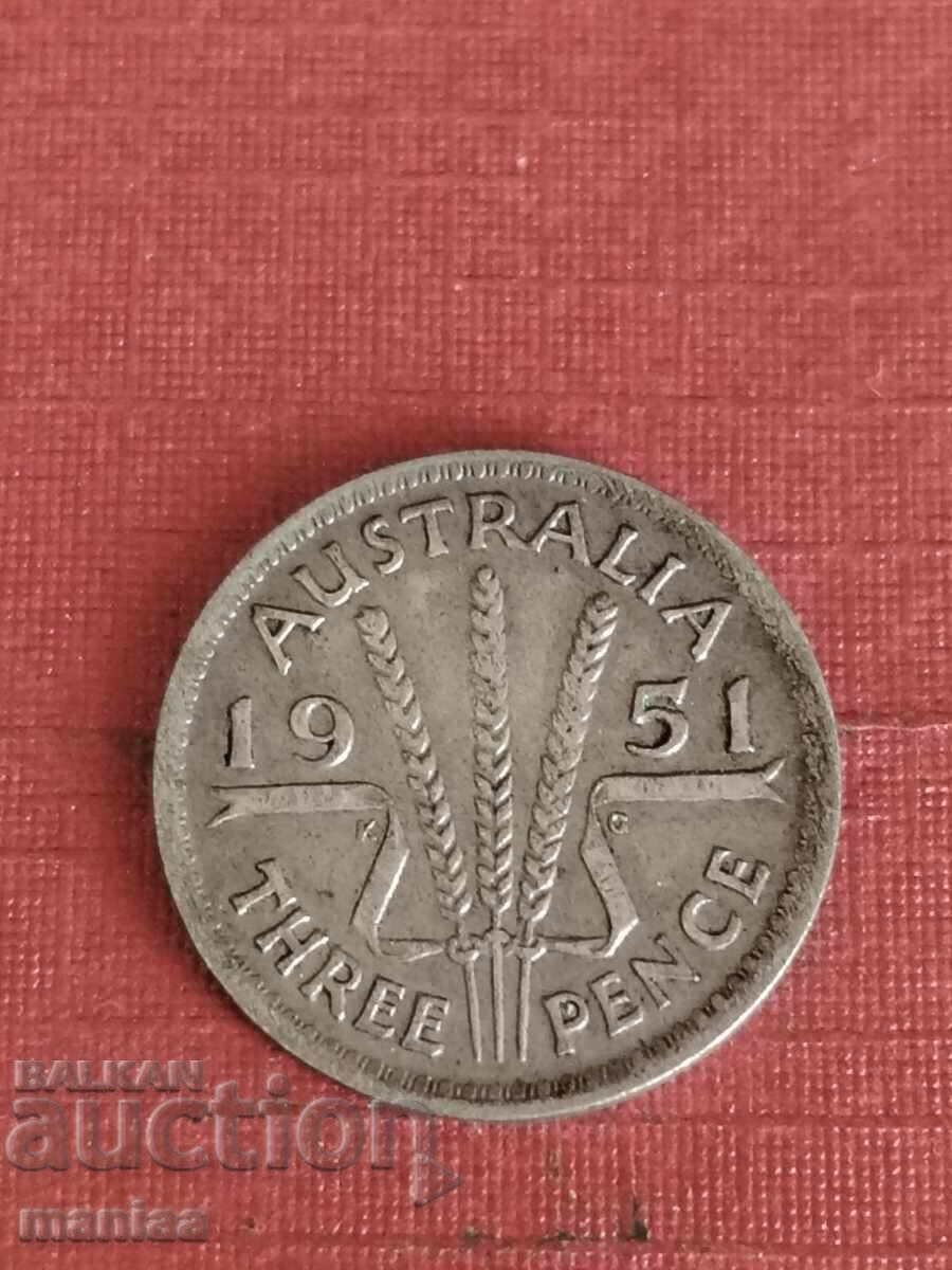3 pence 1951 Australia Silver with price € 10.00 | 19.56 BGN
