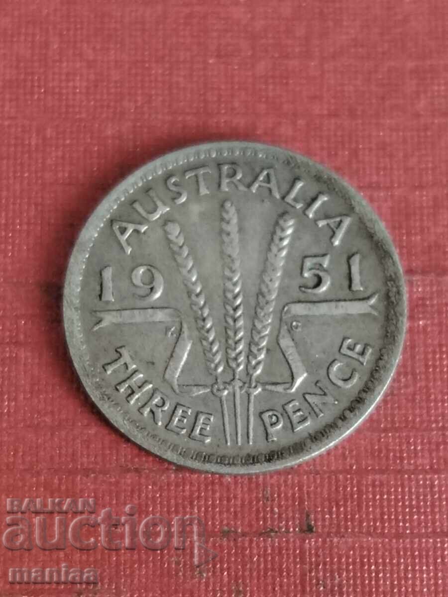 3 pence 1951 Australia Silver