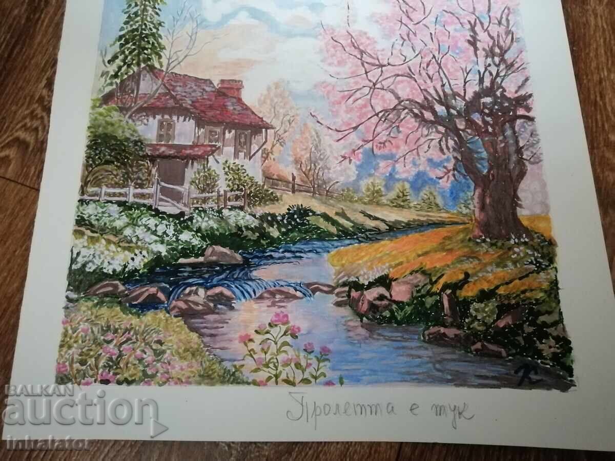 Δημοπρασία Aquarelle Η άνοιξη είναι εδώ 35,5 - 30 εκ