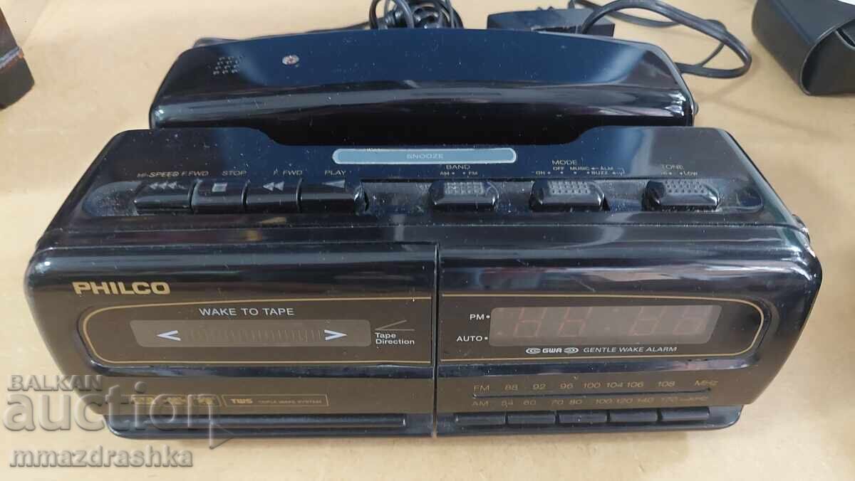 Telephone, cassette player, clock in one from the 80s