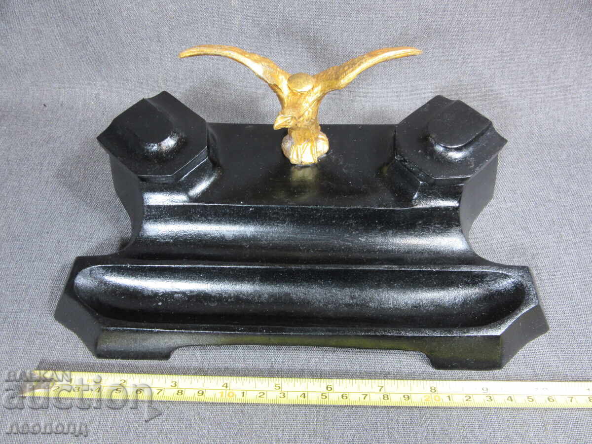 OLD RETRO METAL DESK INKWELL - 6