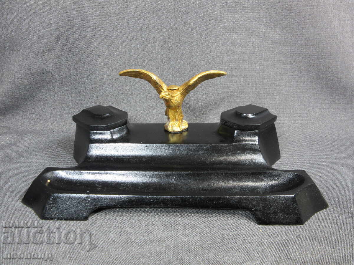 OLD RETRO METAL DESK INKWELL
