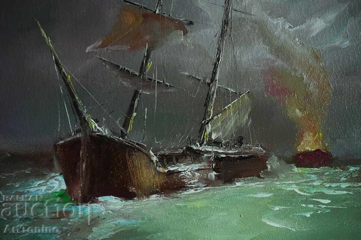 Delivery of Night Storm-Ship-Oil painting(fine art)- A. Yordanov