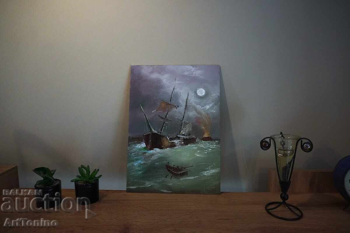 Night Storm-Ship-Oil painting(fine art)- A. Yordanov - 5