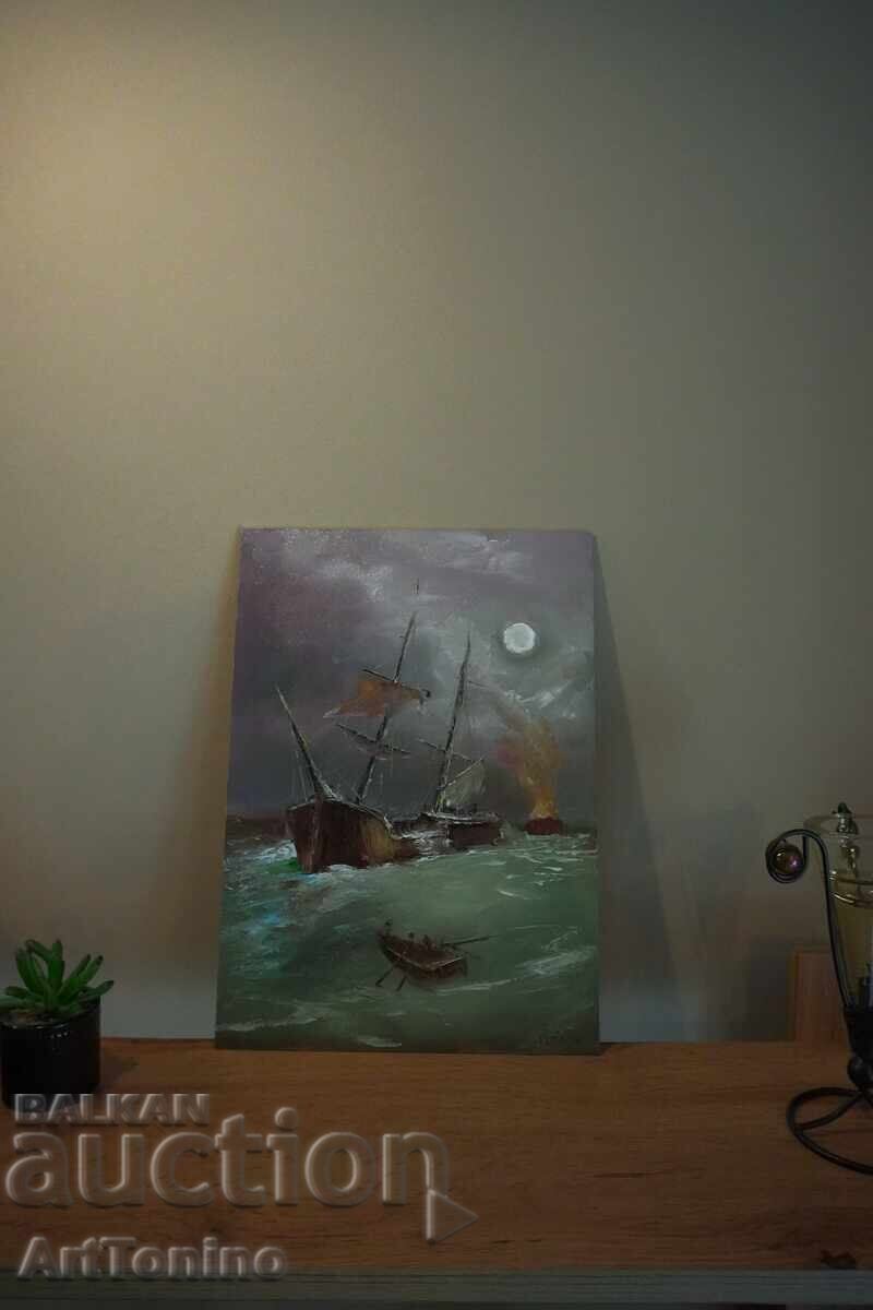 Night Storm-Ship-Oil painting(fine art)- A. Yordanov - 6