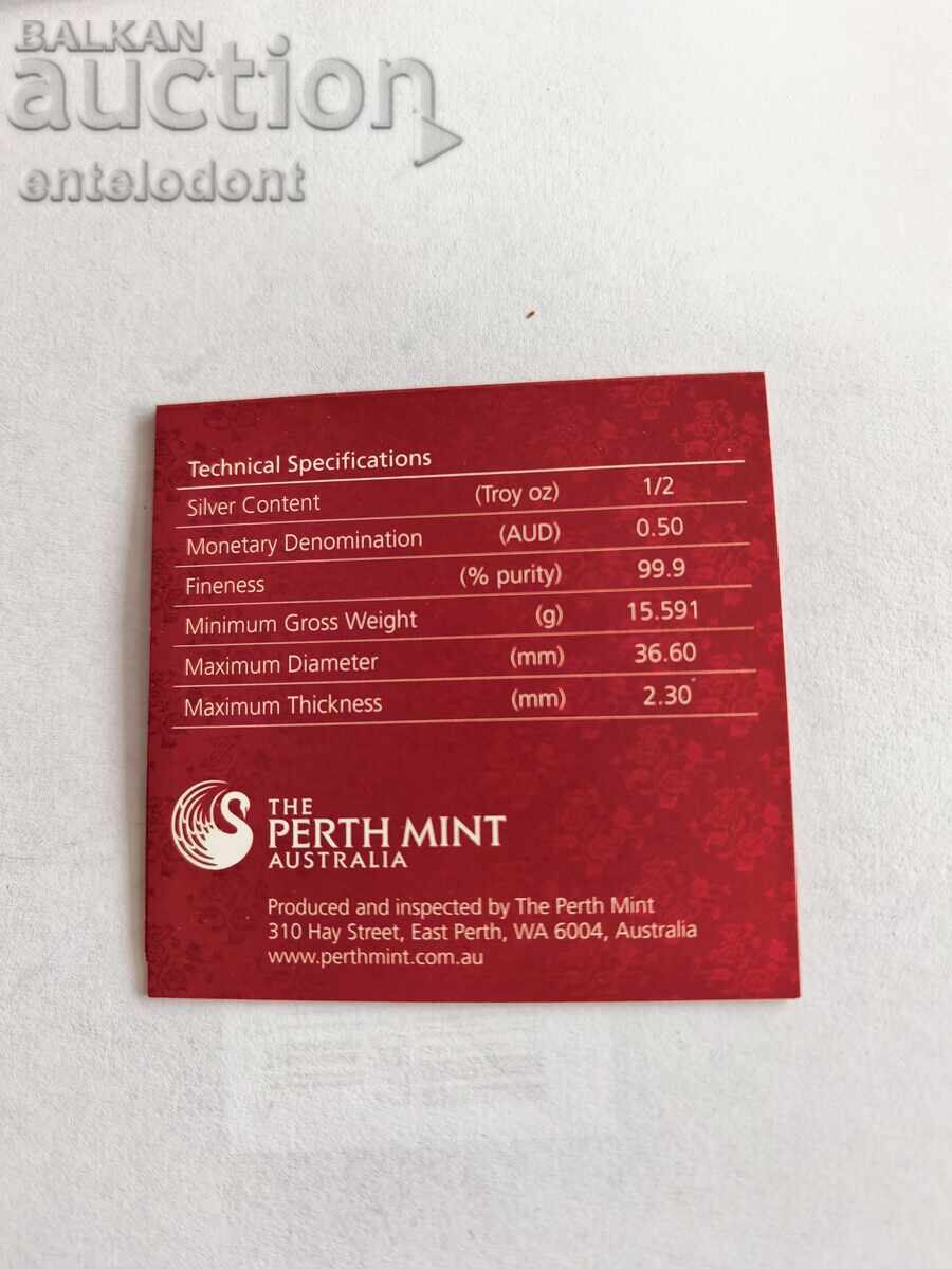 Доставка на 50 цента 2012 г. Австралия 1/2 унция чисто сребро