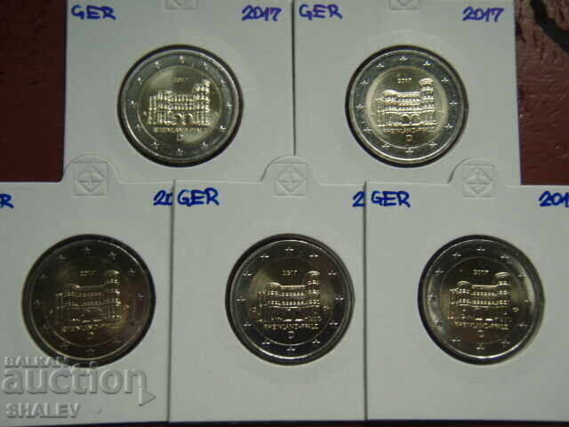 2 Ευρώ 2017 Γερμανία "Reinland" A,D,F,G,J /Germaniya/ - 2 ευρώ με τιμή € 30.89 | 60.42 BGN