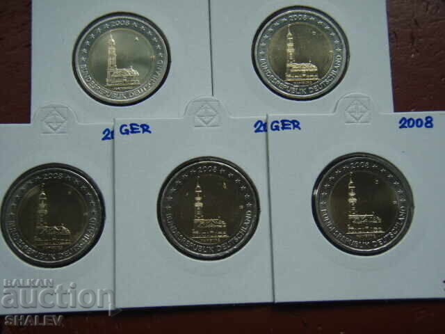 2 Euro 2008 Germany "Hamburg" A,D,F,G,J /Germany/ - 2 Euro with price € 40.89 | 79.97 BGN