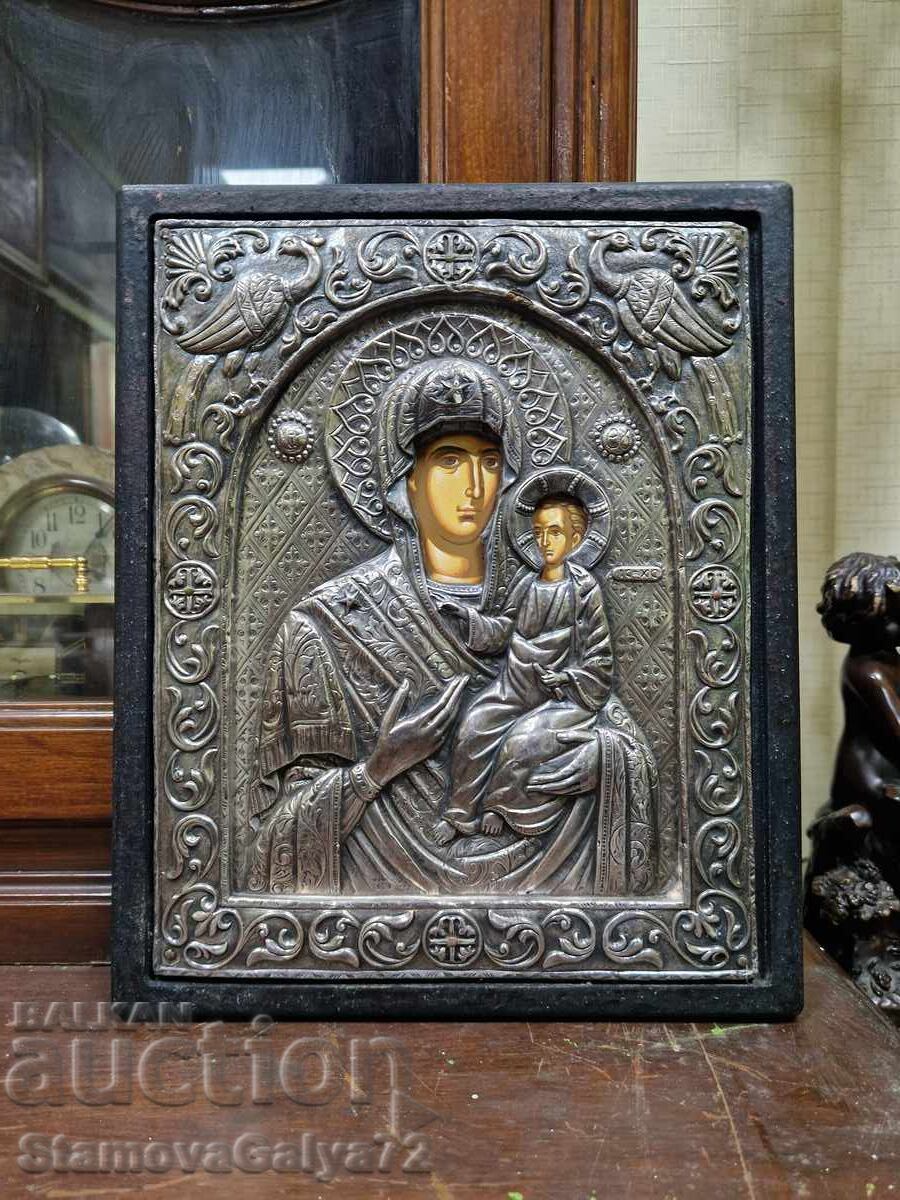 Прекрасна антикварна сребърна икона със сертификат