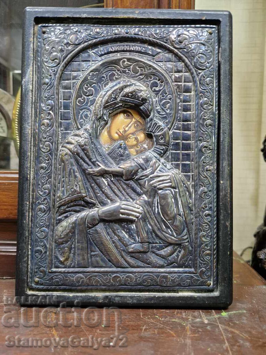 Licitație O icoană minunată din argint antic cu certificat