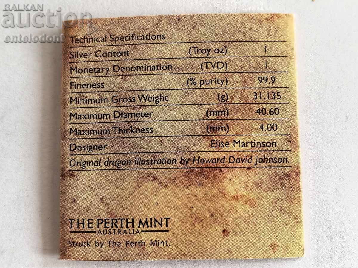 Παράδοση 1 δολάριο 2013 Τουβαλού 1 ουγγιά καθαρό ασήμι ΤΡΙΚΕΦΑΛΟΣ ΔΡΑΚΟΣ