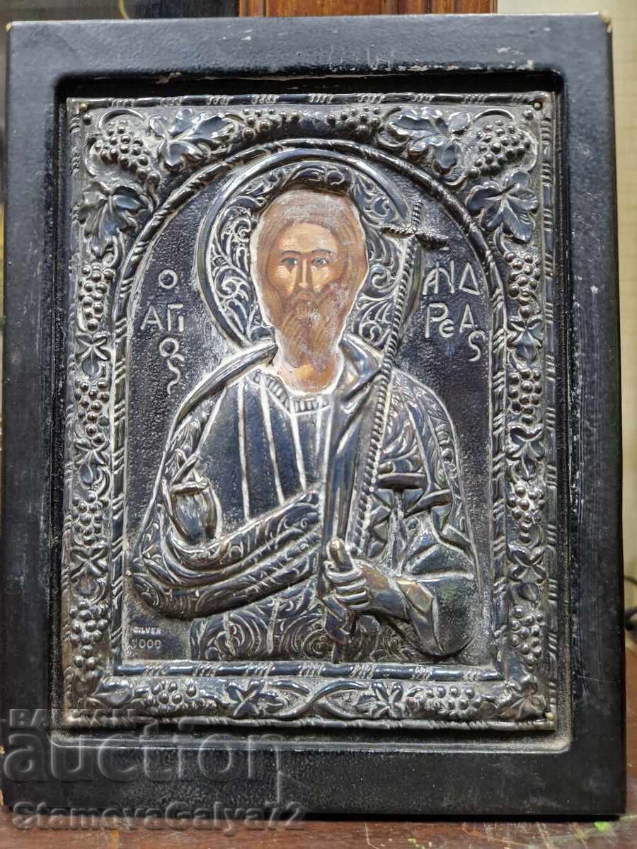 Licitație Excelentă icoană antică de argint cu certificat