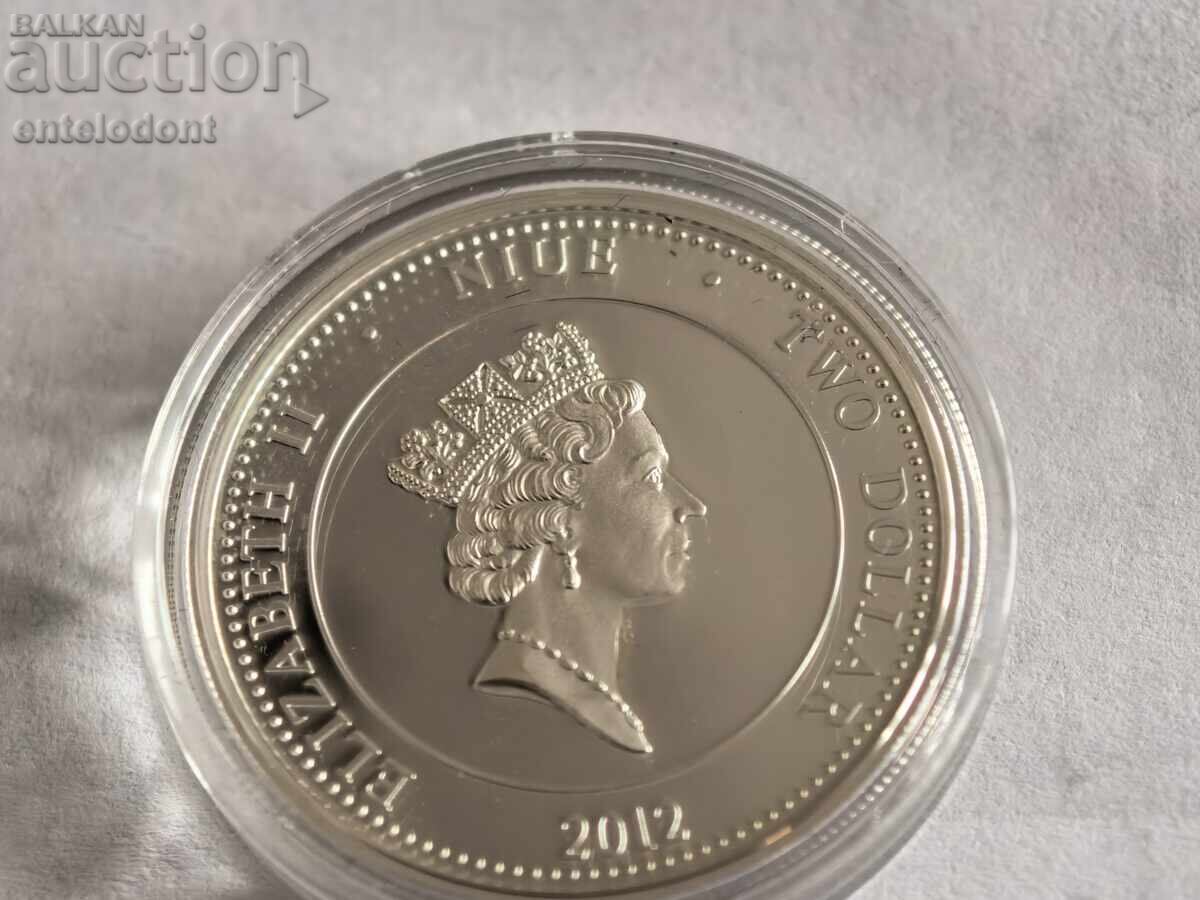 2 долара 2012 г. о. Нюи 1/2 унция чисто сребро година на дра с цена € 100.00 | 195.58 лв.
