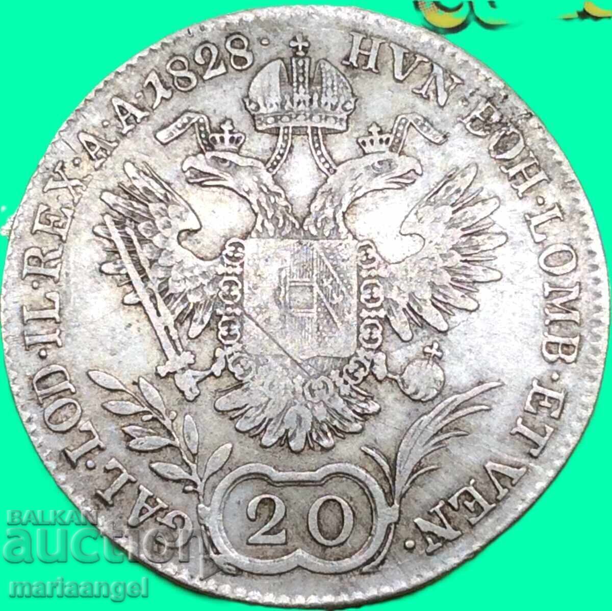 Δημοπρασία 20 Kreuzer 1828 Αυστρία E - Carlsburg Francis αργυρό