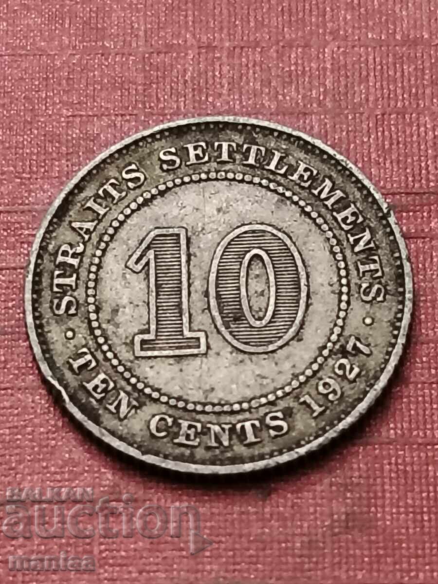 10 Straits Settlements 1927 Argint!