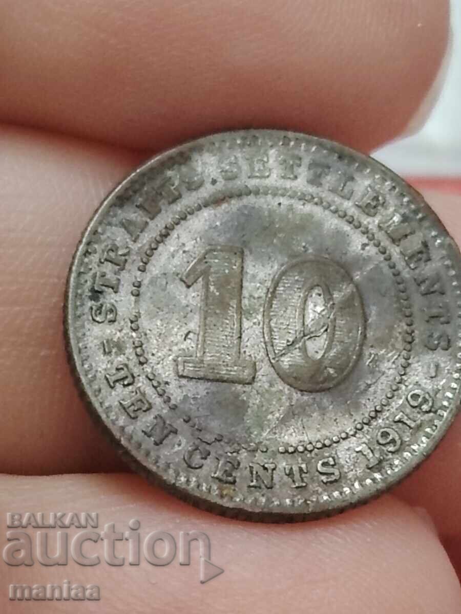 10 Straits Settlements 1919 Argint!