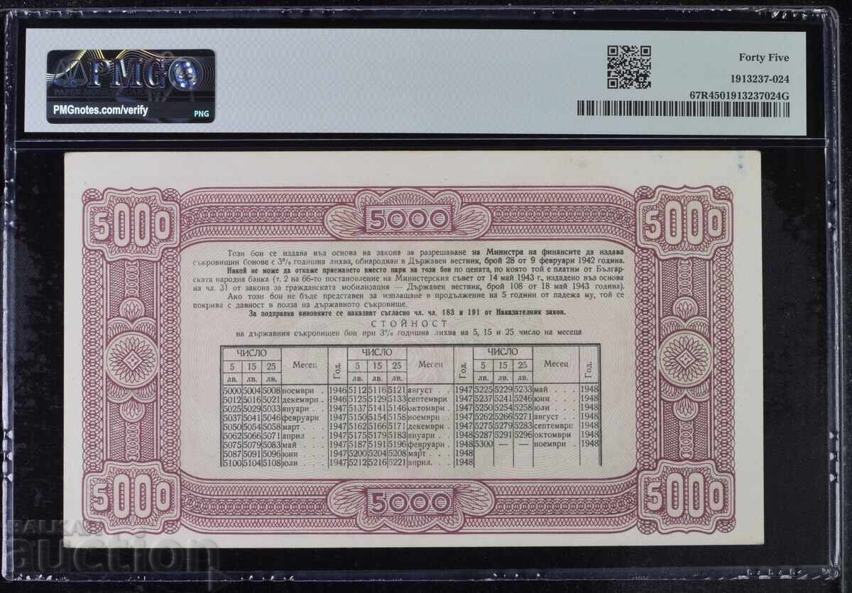 5000 leva 1946, PMG 45, pick #67R cu preț € 200.00 | 391.17 BGN