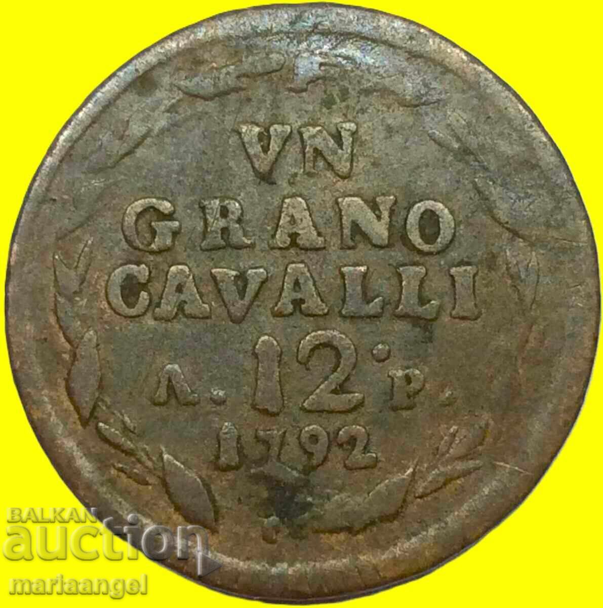 Neapole 1 grano 1792 12 cavalli Italia Carol al II-lea 28mm 8,25g - 7