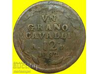 Neapole 1 grano 1792 12 cavalli Italia Carol al II-lea 28mm 8,25g