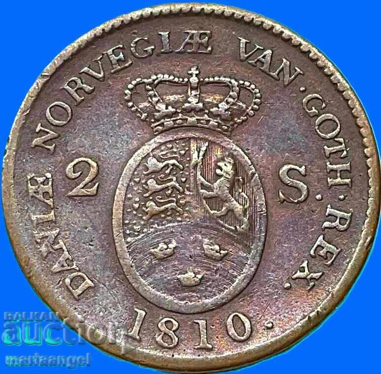 Licitație 2 șilingi 1810 Danemarca Frederic al VI-lea - rară