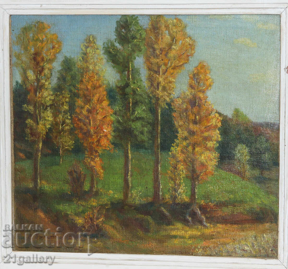 Licitație Tablou vechi în ulei, peisaj, 1956