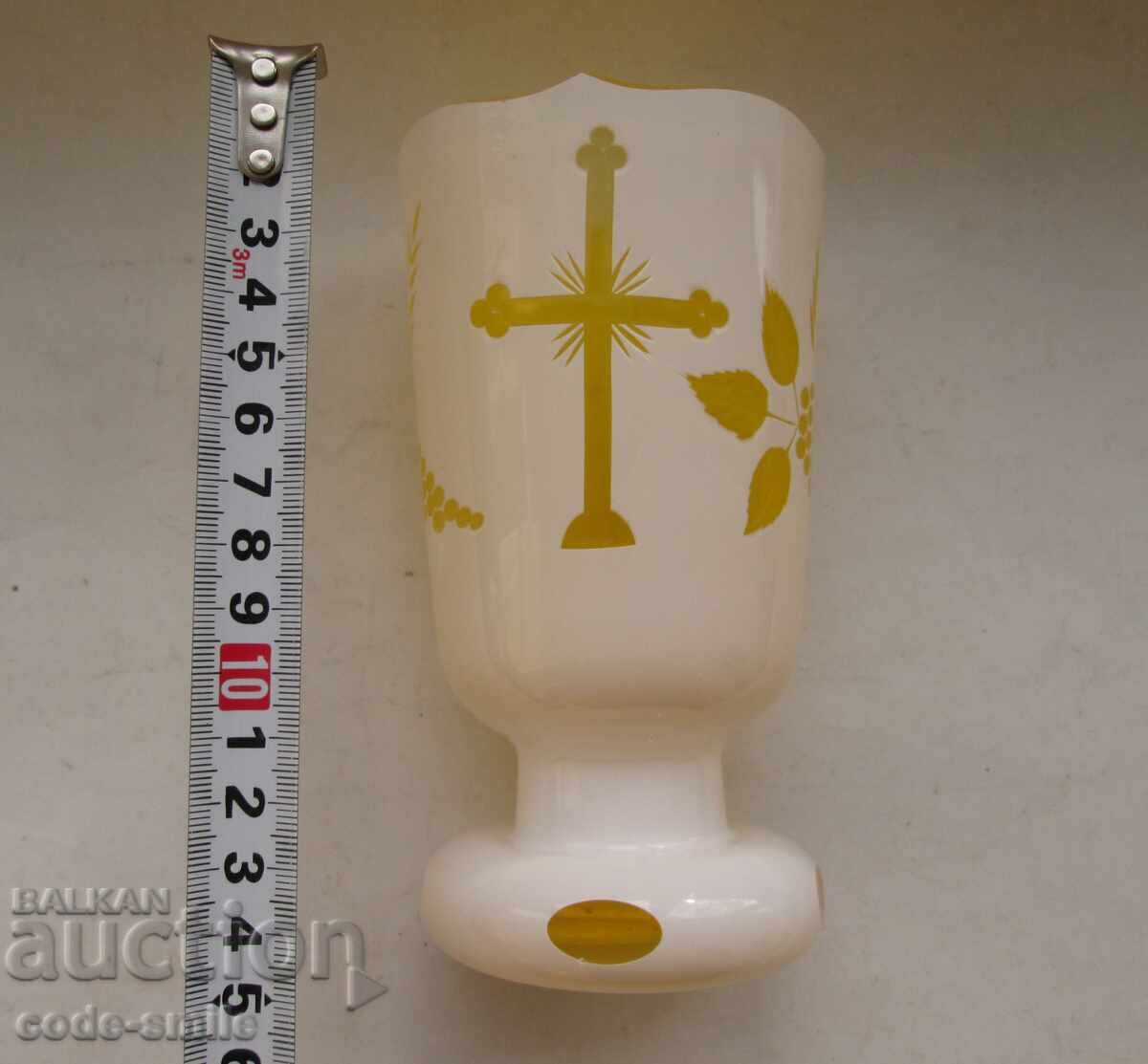 Παλαιό θρησκευτικό εκκλησιαστικό βάζο από πολύπλευρο κρύσταλλο δύο στρώσεων - 7