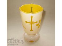 Παλαιό θρησκευτικό εκκλησιαστικό βάζο από πολύπλευρο κρύσταλλο δύο στρώσεων