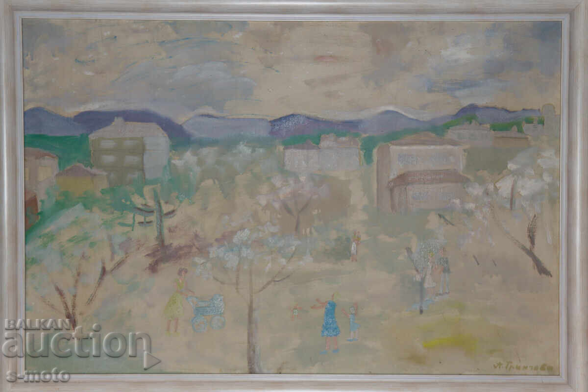 Licitație Ani Tringova ( 1947 - 1998 ) pictură în ulei peisaj urban