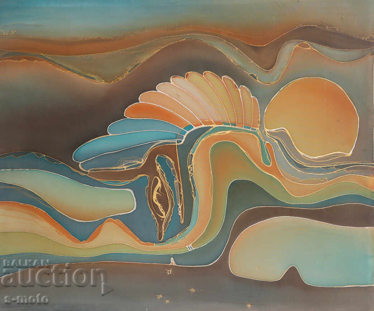 Licitație Tablou compoziție abstractă peisaj batik 2003