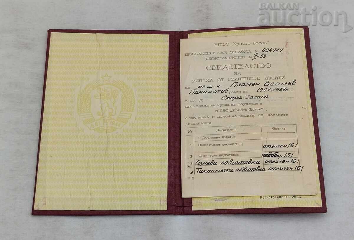 ΔΙΠΛΩΜΑ ΝΣΖΟ "ΧΡ. ΜΠΟΤΕΦ" 1987 με τιμή € 5.00 | 9.78 BGN
