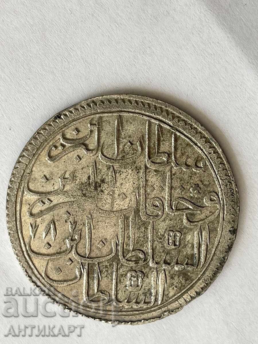 Monedă turcească din argint Abdul Hamid 1187 2 zolota 26,68 grame