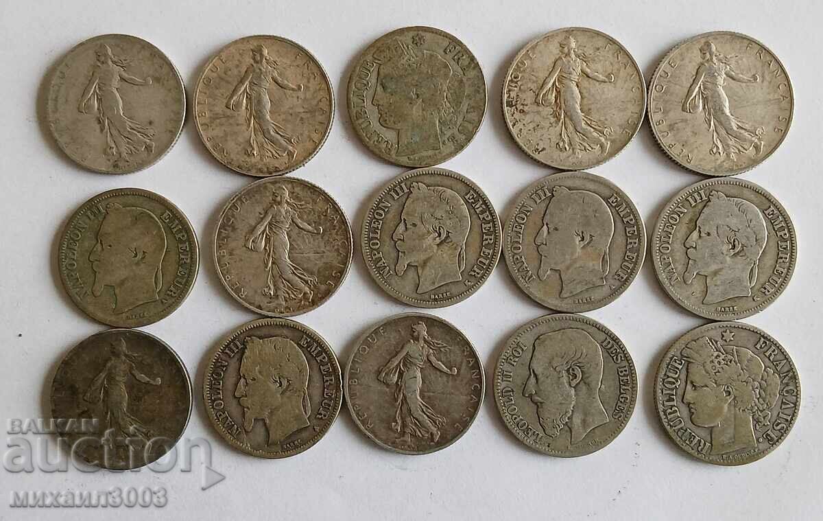 PARTIDA FRENSKI SREBŬRNI MONETI 15 br. X 2 FRANKA με τιμή € 300.00 | 586.75 BGN
