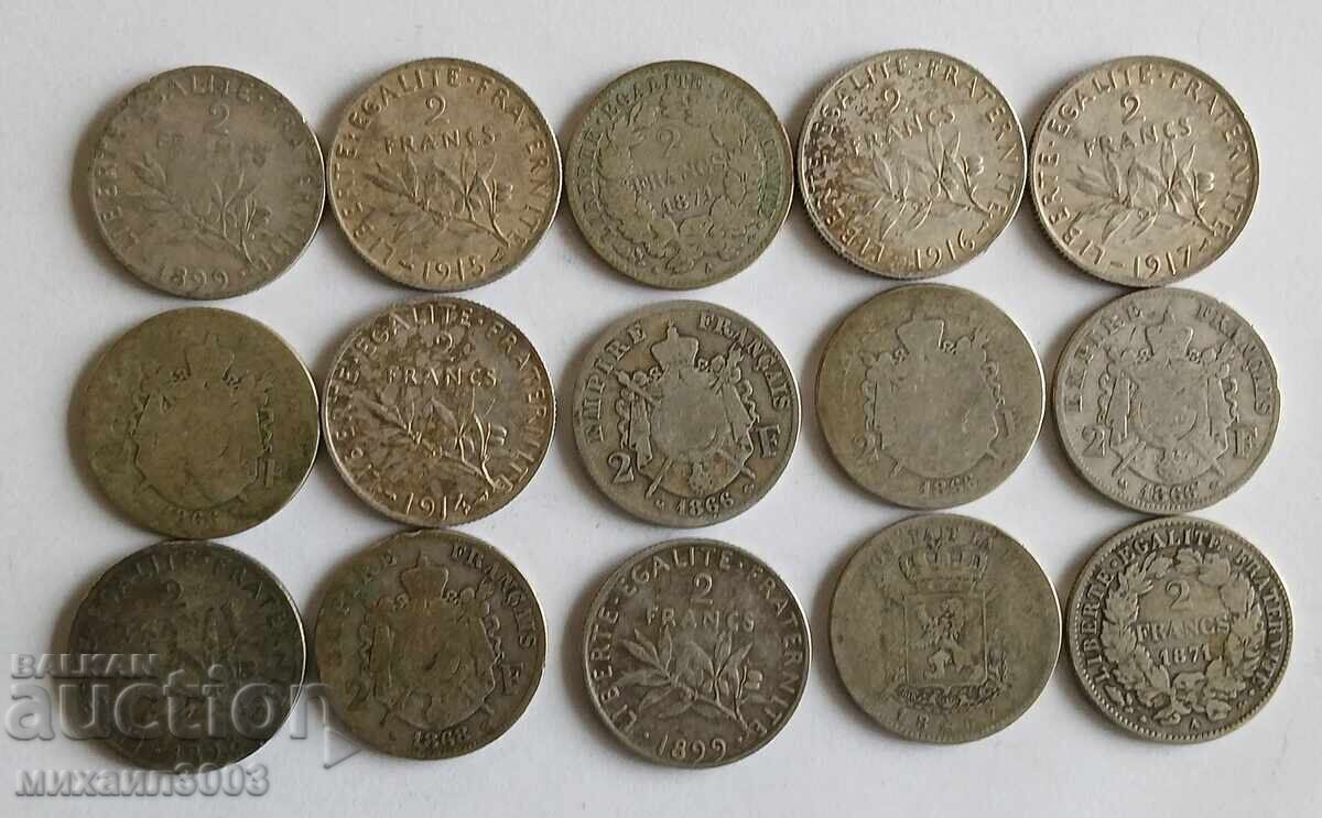 PARTIDA FRENSKI SREBŬRNI MONETI 15 br. X 2 FRANKA
