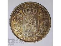 Veche monedă rară de argint din Belgia 5 Franci 1869