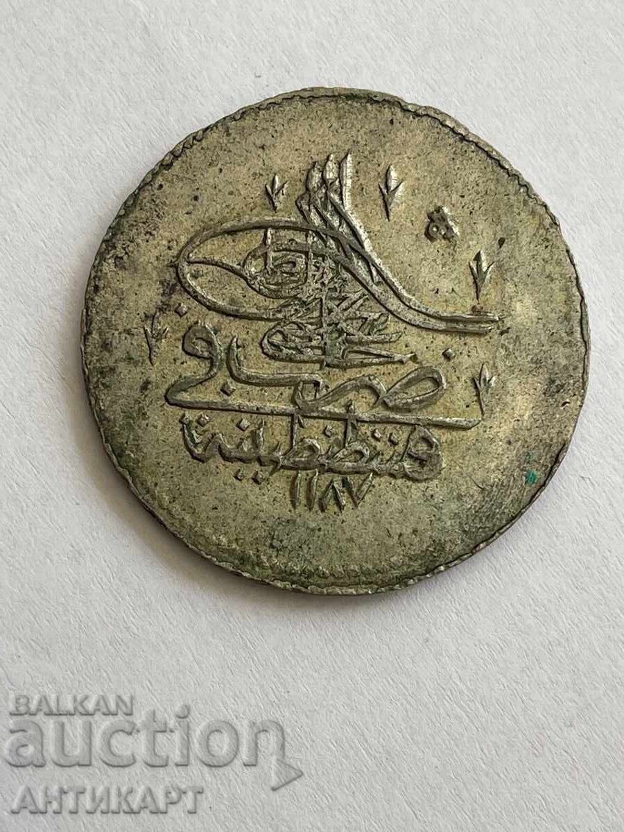 Τουρκικό ασημένιο νόμισμα Αμπντούλ Χαμίτ 1187 1 κουρούς 18,74 γραμμάρια