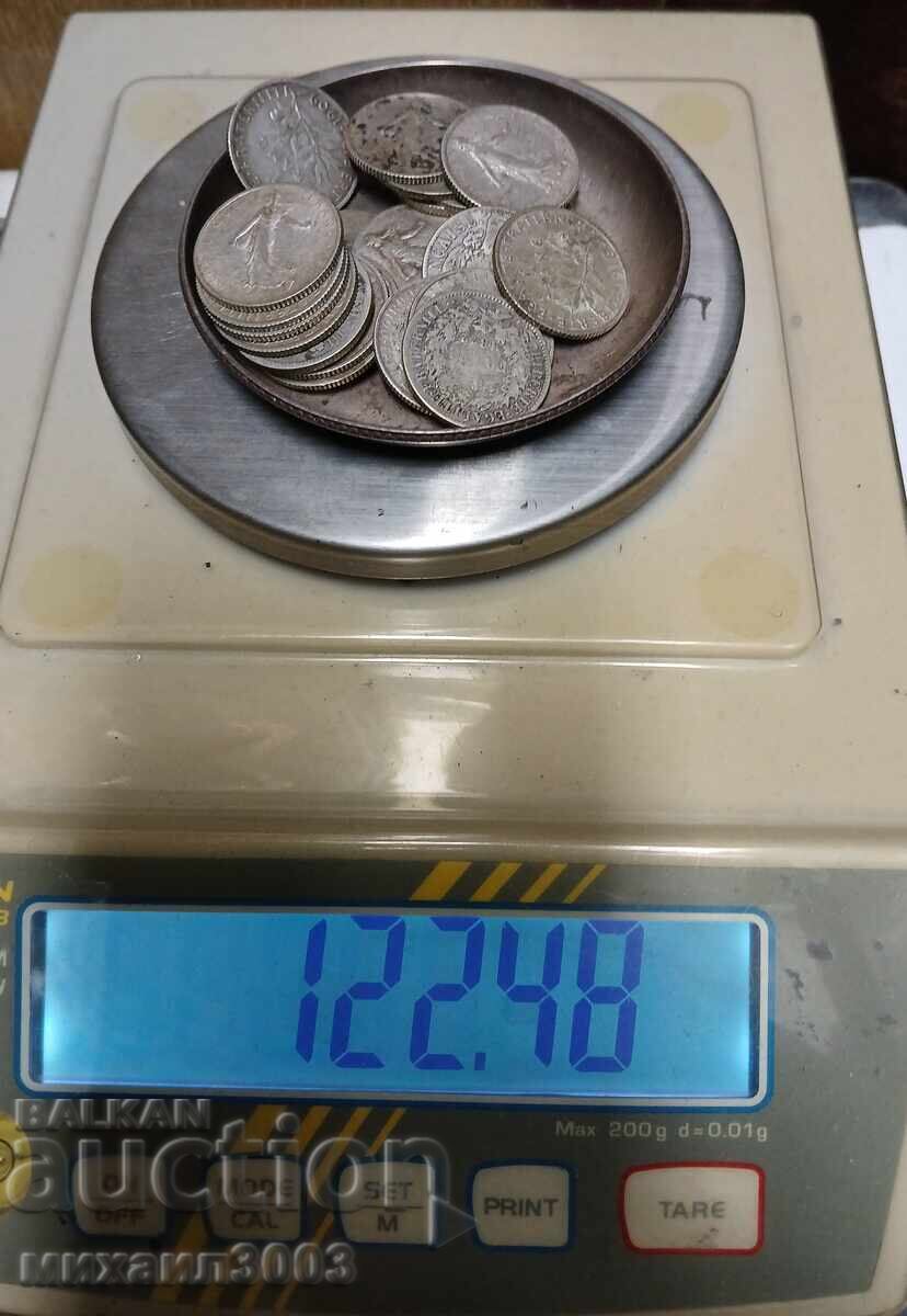 Licitație LOT MONEDE FRANCEZE DE ARGINT 25 buc. X 1 FRANC