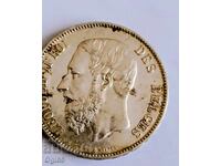 Стара рядка Сребърна монета от Белгия 5 Франка 1870 година.