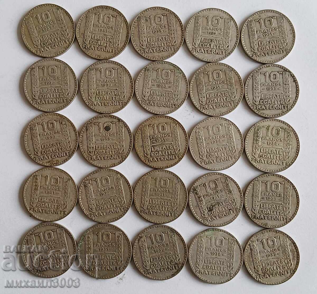 LOT FRENSKI SREBŬRNI MONETI 25 br. X 10 FRANKA