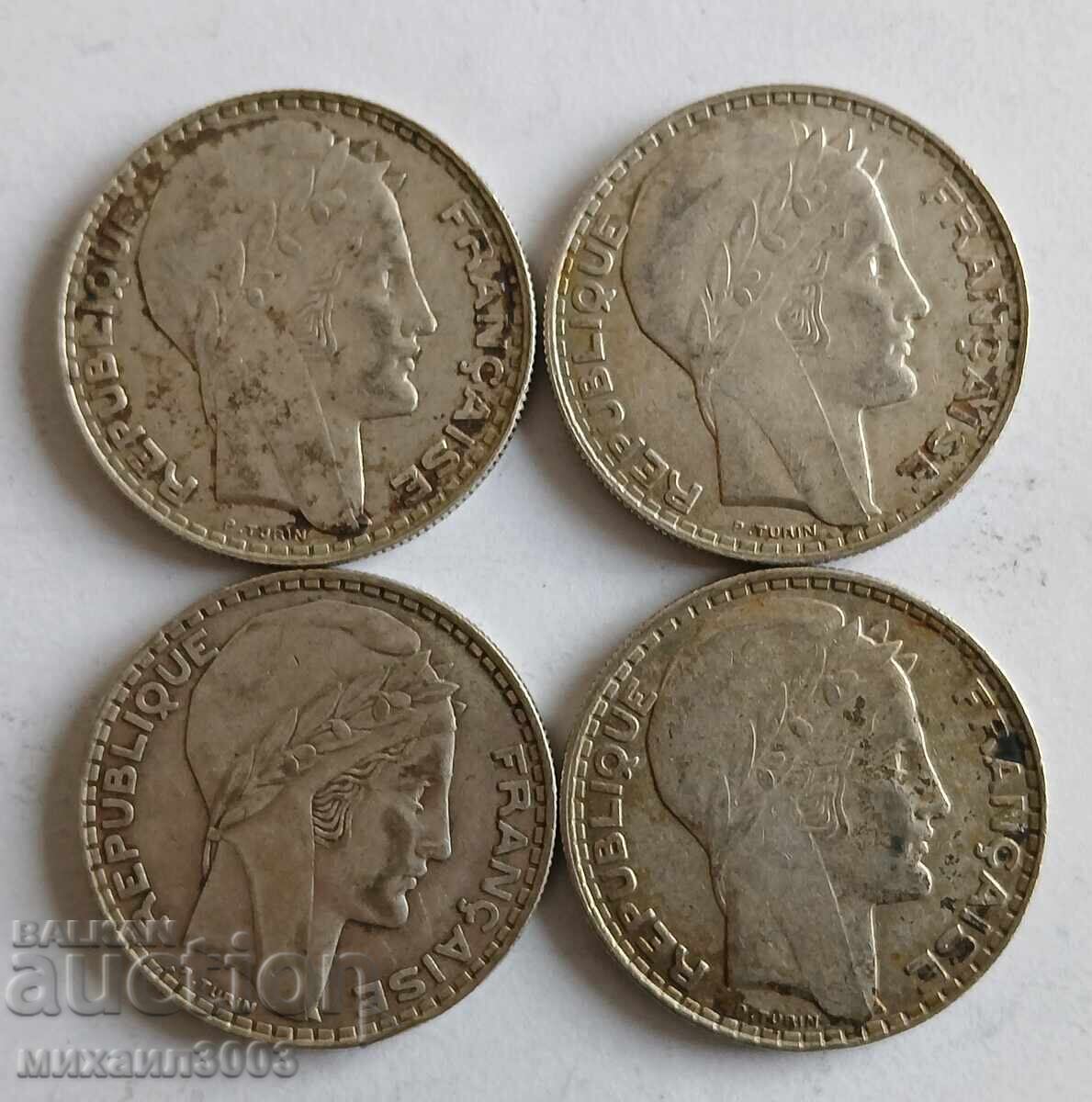 LOT MONEDE FRANCEZE DIN ARGINT 4 buc. X 20 FRANCI cu preț € 150.00 | 293.38 BGN