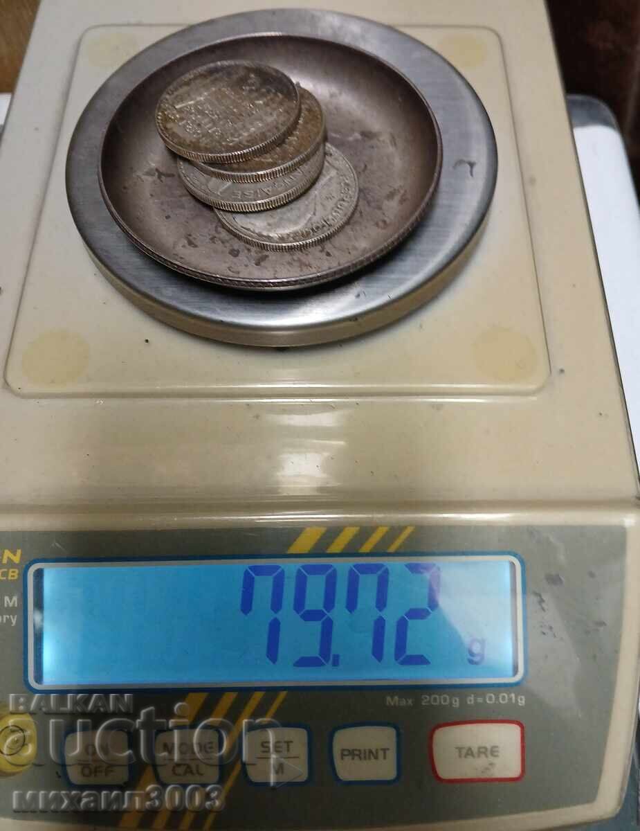 Licitație LOT MONEDE FRANCEZE DIN ARGINT 4 buc. X 20 FRANCI