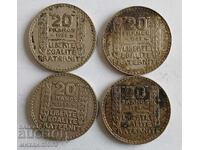 LOT FRENSKI SREBŬRNI MONETI 4 br. X 20 FRANKA